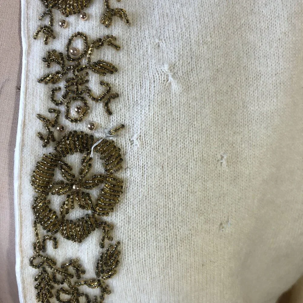 Vintage  rockabilly cashmere hand beaded cream cardigan sweater - Picture 11 of 16